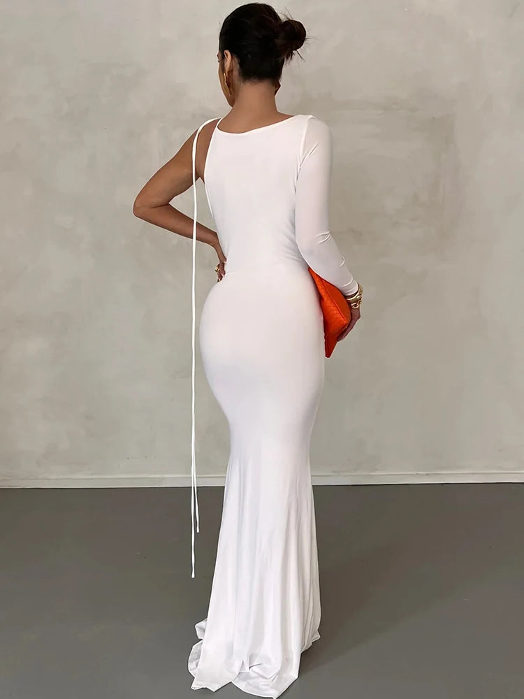 Assymmetric One-Shoulder Long Sleeve  Maxi Dress