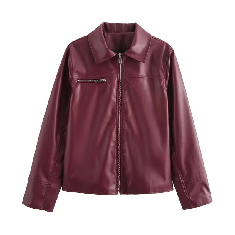 Red Wine Oversized Leather Jacket