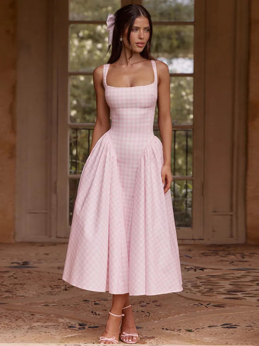 Plaid Printed A Line Maxi Dress