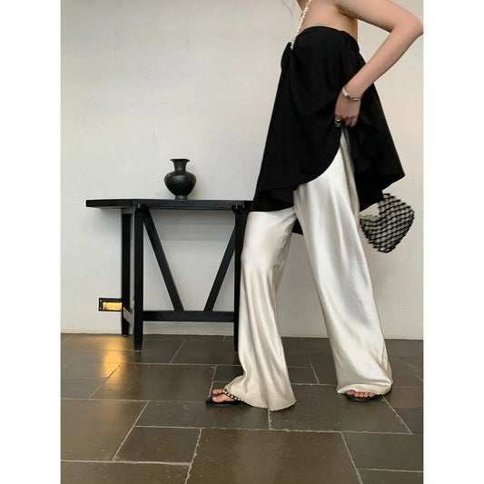 Satin Wide Leg Pants Long Floor Casual Pants