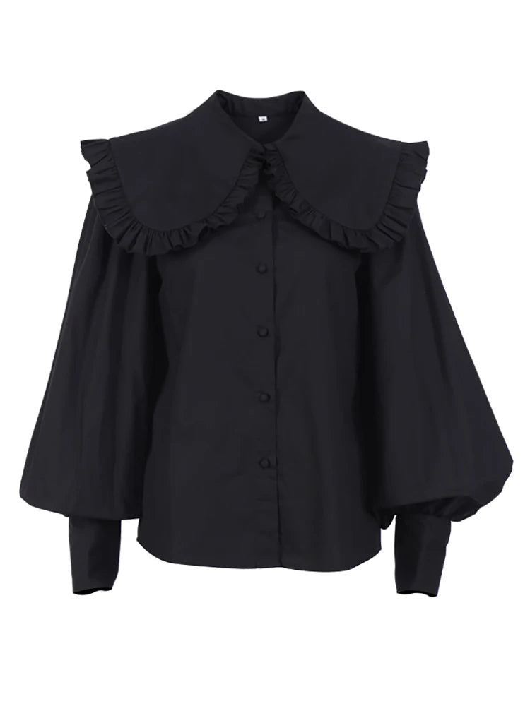 Ruffle Collar Blouse Long Sleeve Cotton Casual