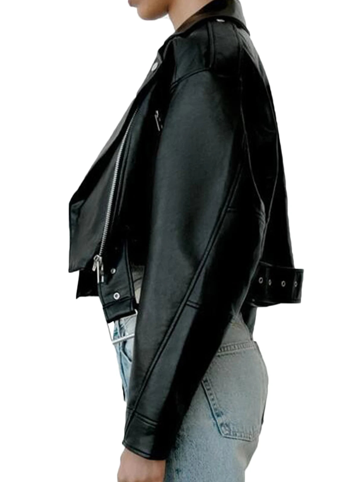 Faux Leather Oversized Cropped Biker Jacket