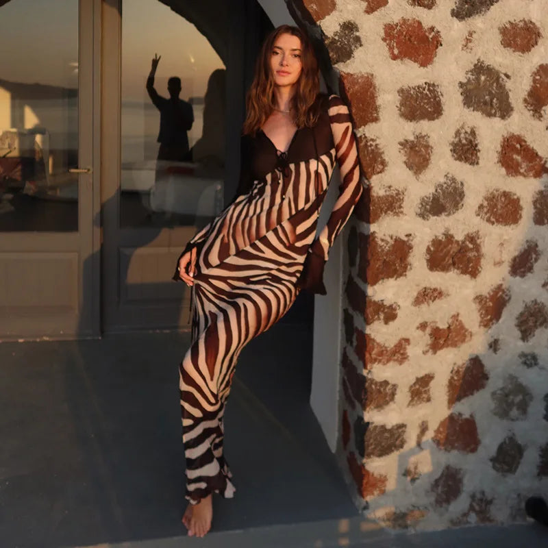 Zebra Stripes Long Maxi Dress