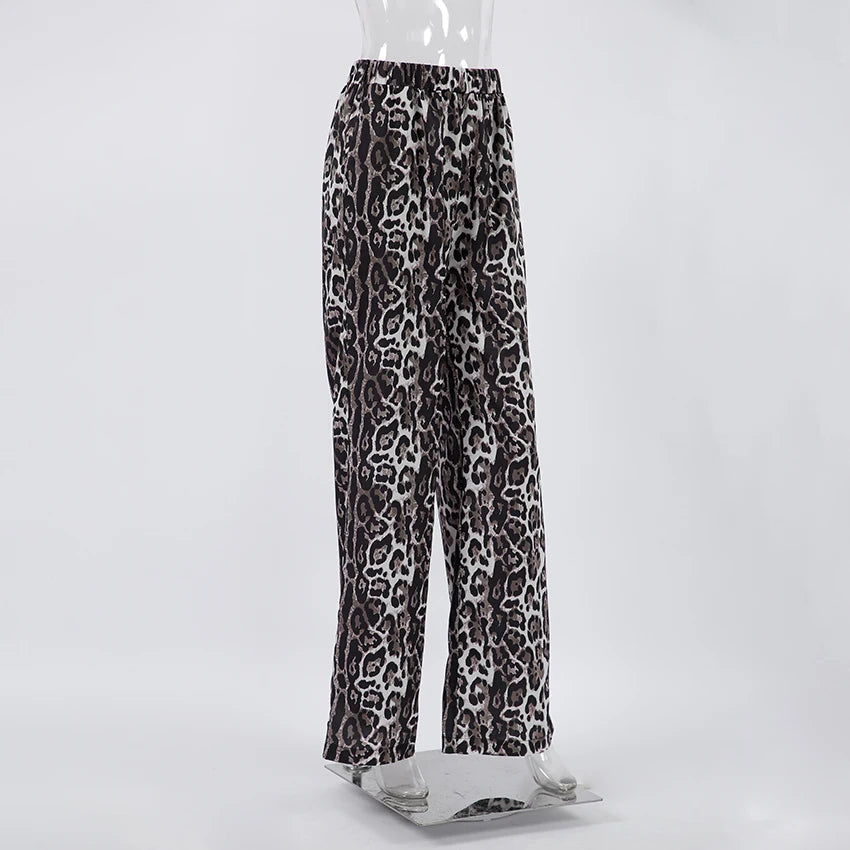 Leopard Print Wide Leg Flowy Pants