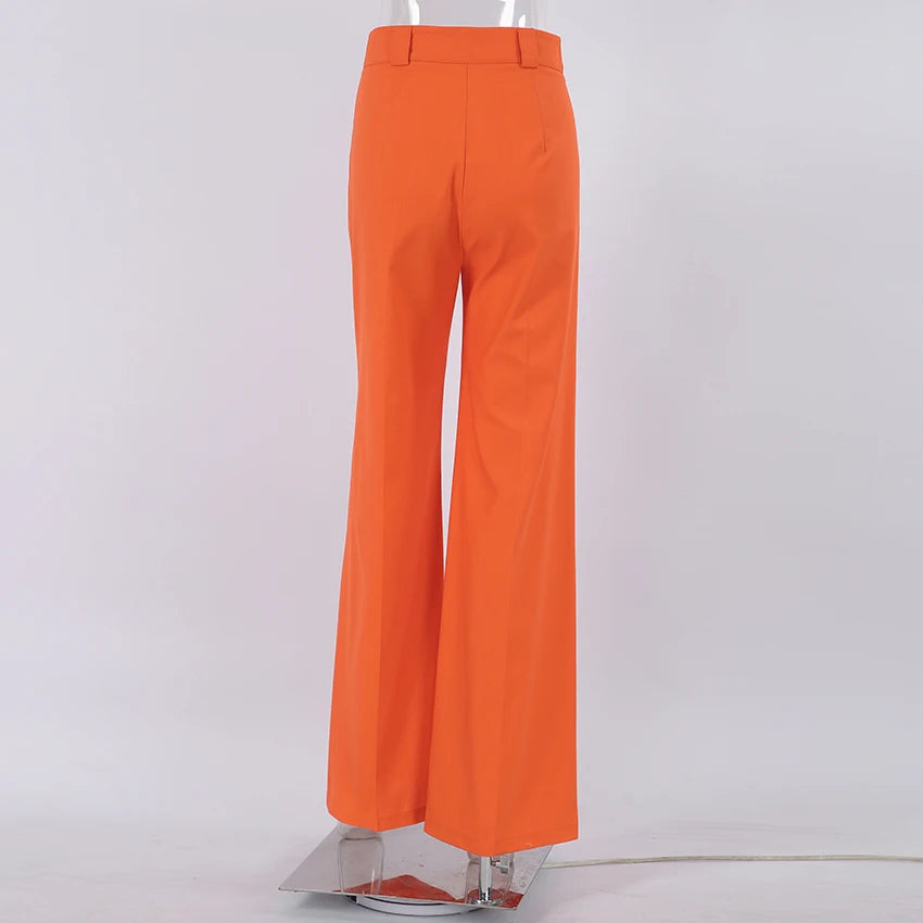 Elegant Orange High Waist Pants Pleated Wide Legs Cotton Linen